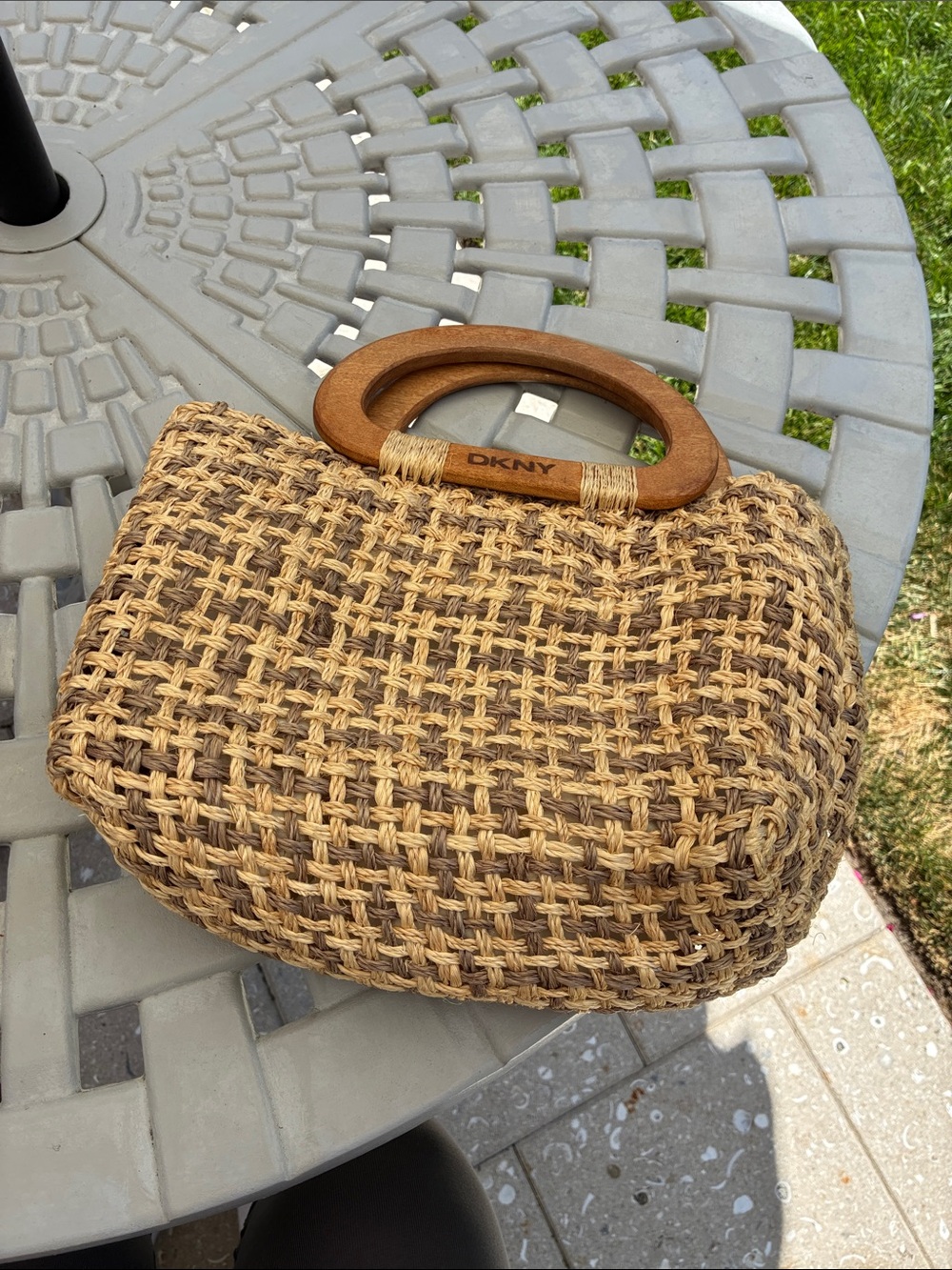 DKNY Small Woven Straw Tote Bag in Natural Brown